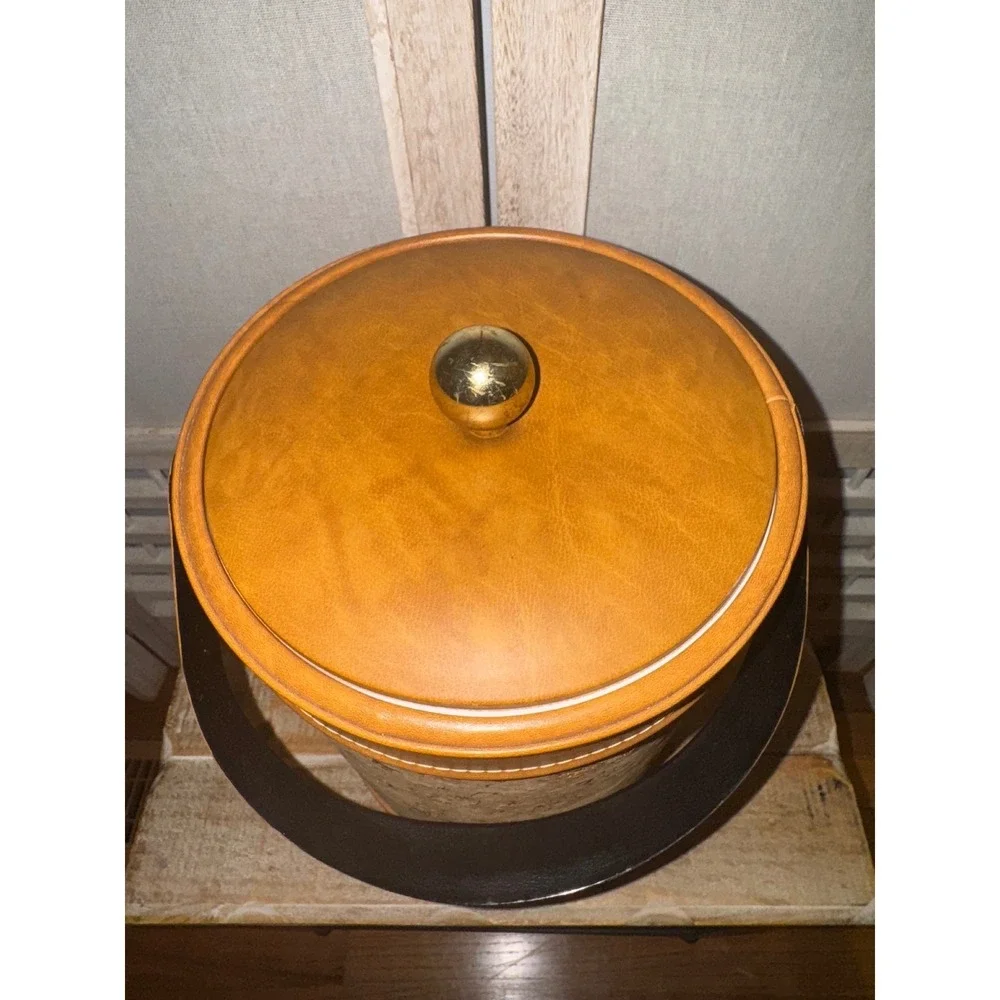 Georges Briard Vintage Mid Century Cork Leather Trim Ice Bucket